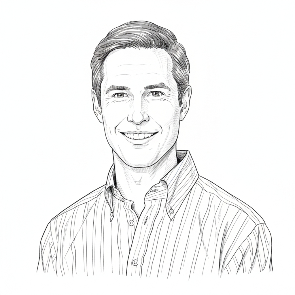 Illustrated portrait of Marc Baselga